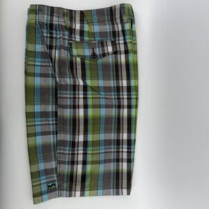 Billabong Design Works Mens Plaid Shorts Size 34 Green Blue Brown M211GSPA